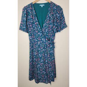 Draper James RSVP Women's Sz. M Teal Floral Knee Length Short Sleeve Wrap Dress